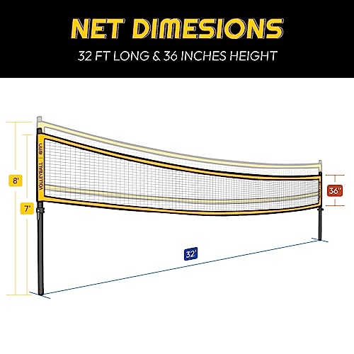 A11N Outdoor Volleyball Set - Includes 32Ft Anti-Sag Net, Volleyball, Air Pump, Boundary Markers, And Carrying Bag - For Backyard, Beach, And Park #TOP2