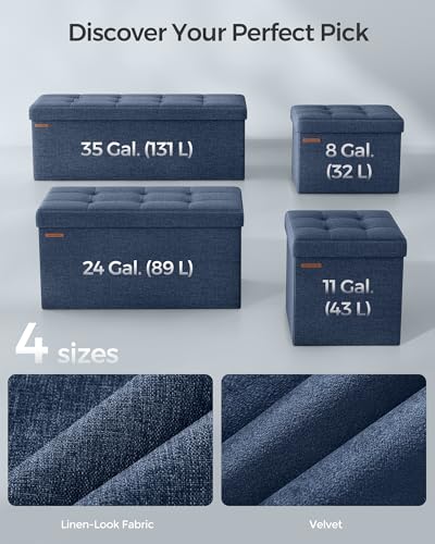 Image of SONGMICS MAZIE Collection - 30 Inches Folding Storage Ottoman Bench, Ottoman Foot Rest, End of Bed Bench, Storage Chest, Load 660 lb, for Living Room, Bedroom, Entryway, Midnight Blue ULSF47IN