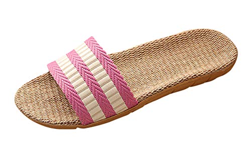 [Euyqs] メンズ レディース 夏 ルームシューズ 室内 来客用 部屋用 履きやすく静音で軽量 麻 夏春スリッパ (#2 ピンク, measurement_24_point_5_centimeters)