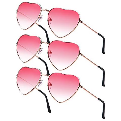 Tupa 3 Pairs Heart Shaped Hippy Specs Sunglasses Pink Lens Rose Gold Frame for Cosplay 60s Party (Pink) Cover