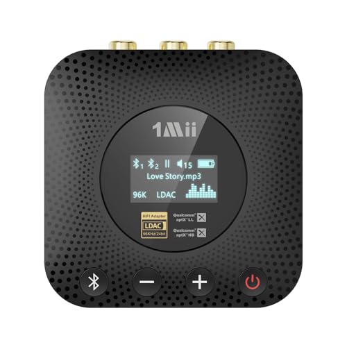 1Mii B06HD+ Hi-Res Bluetooth 5.1 Music Receiver for Home Stereo w/LDAC, Hi-Fi Bluetooth Adapter w/Audiophile DAC aptX HD Volume Control OLED Display, Wireless Audio Adapter for AV Receiver/Amplifier
