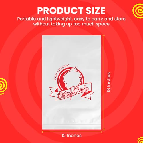 Image of Clear Cotton Candy Bags with Ties, Bulk 100 Count, Great for Cotton Candy Sticks and Cones, Individual Bags for Stands and Accessories