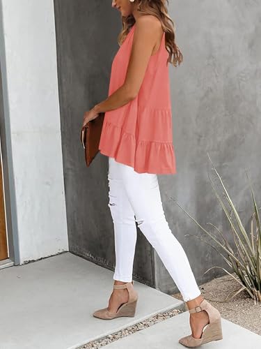 Image of HAEOF Women's Summer Sleeveless Peplum Babydoll Tops Casual Crew Neck Flowy Loose Fit Tunic Tank Shirts