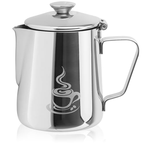 Edelstahl Milchkännchen Mit Deckel - 600ml/1000ml Für Perfekten Milchschaum
