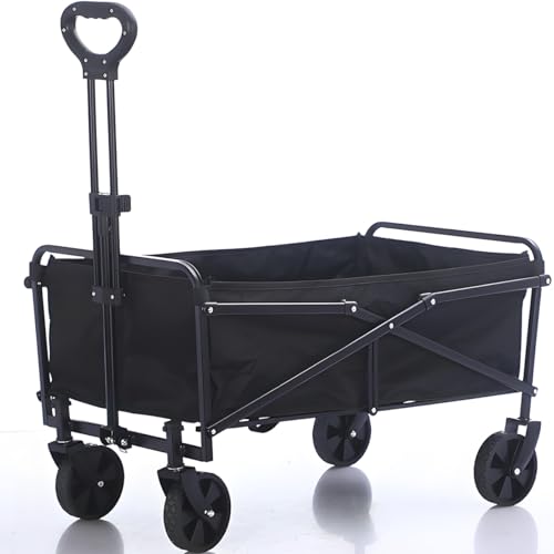 Carrito Plegable para Exterior, Carro Portátil con Ruedas Giratorias 360°Asa Ajustable, Carga 100Kg, 120L, Carro de Camping 600D Oxford, Carretilla...