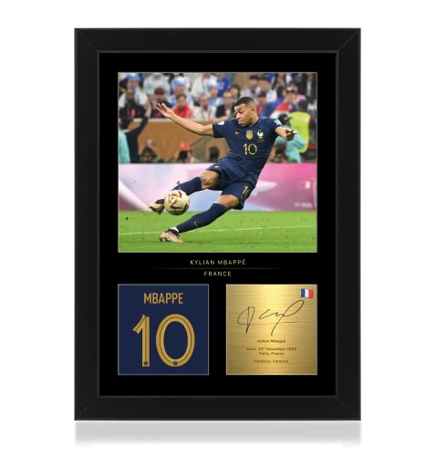 Win FC Kylian Mbappe Photo encadrée signée A4 – Signature numérique reproduite – Cadeau pour les fans du PSG, Chambre