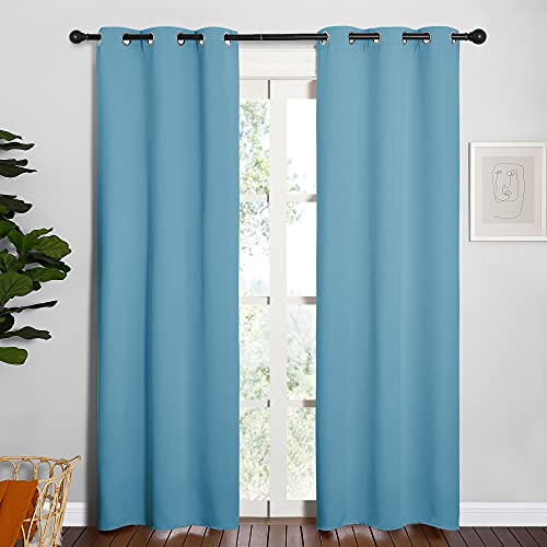 Image of NICETOWN Thermal Curtains for Kids Room, Window Treatment Thermal Insulated Solid Grommet Blackout Drape Panels for Bedroom (Teal Blue, Set of 2, 34 by 84 inches)