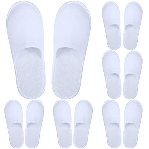 Aneco 6 Pairs Spa Slippers Disposable Closed Toe Slippers White Fluffy Guests Slippers for Home, Hotel Use