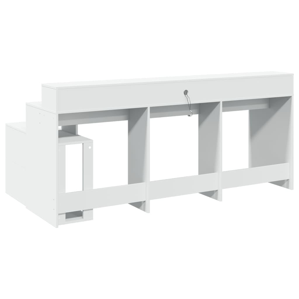 Scrivania LED bianca, 200 x 104 x 91 cm, materiale in legno, con illuminazione RGB, ampio spazio per gaming e ufficio