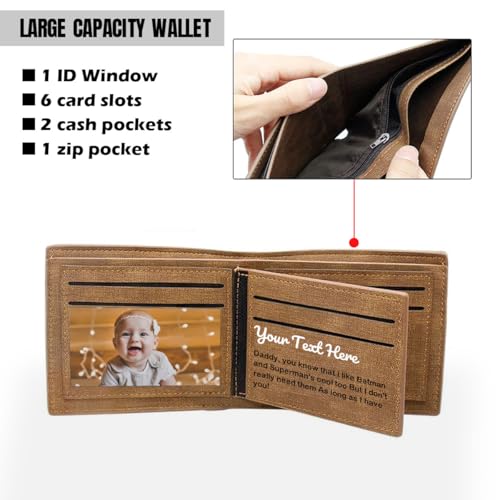 Personalized Wallet for Men, Custom Leather RFID Blocking Bifold Picture Wallet, Add Your Own Photo Collage Text Name Logo, Birthday Gifts for Men, Customized Wallet for Son, Husband, Boyfriend, Brown2