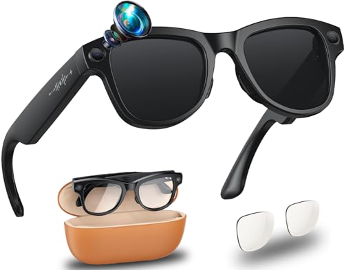 Smart AI Glasses mit 4K HD Kamera, 8MP Bildstabilisierung, Videoaufzeichnung, Offene Kopfhörer, AI-Bilderkennung Simultanübersetzung/GPT-Linsenerkennung und 3600-mAh-Akkufach