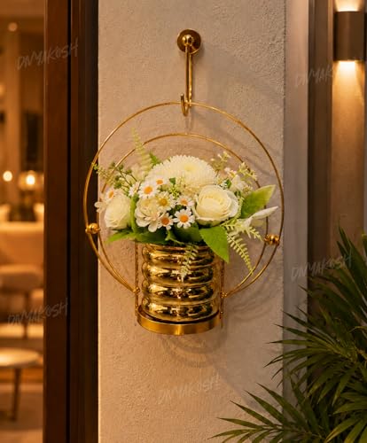 Image of Divyakosh Artifcial Flower for Home Decoration, Pre Fixed Artificial Flower Vase (Metal), Showpiece, Gift, Home Decoration Items for Living Room, Aesthetic Home Decor, Vase for Home Decor'