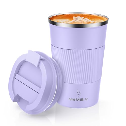 Image of MOMSIV 12oz Travel Mug, Insulated Coffee Cup with Leakproof Lid, Vacuum Stainless Steel Double Walled Reusable Tumbler for Hot and Cold Water Coffee and Tea In Travel and Car