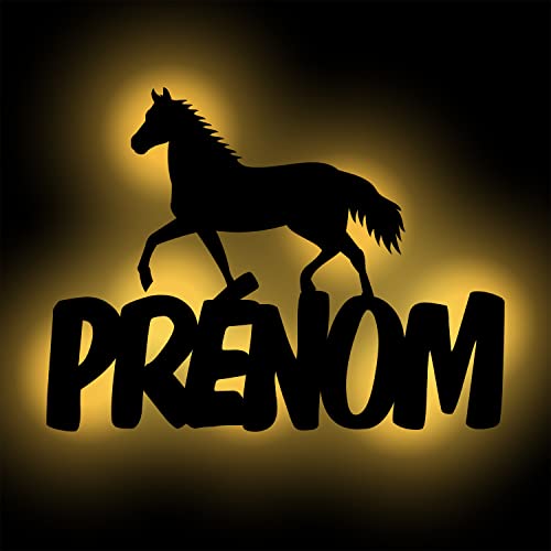 Lampe Cheval Led Murale En Bois Gravé - Veilleuse Déco Avec Prénom Personnalisé Pour Garçons Et Filles - Idée De Cadeau Pour Anniversaires, Baptêmes, Naissance - Couleur Au Choix Cover