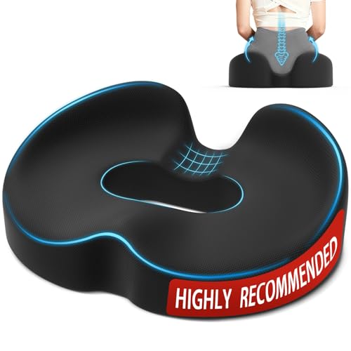 TushGuard Ergonomic Donut Pillow Seat Cushion with Raised Rear Support, Large Memory Foam Lifting Cushions for Tailbone, Hemorrhoids & Sciatica Relief, Office Chair, Car, Travel, Postpartum, Black