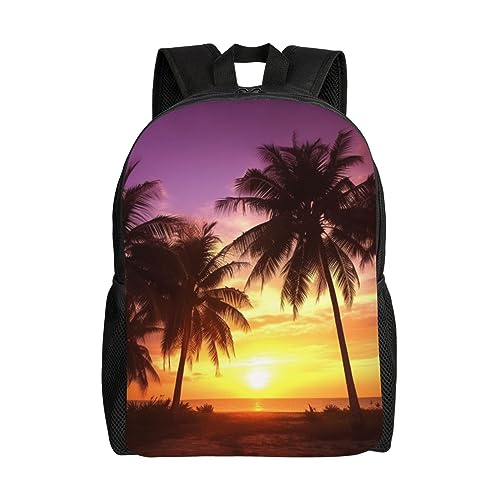 Mochila impermeable con estampado de palmeras negra miniatura 1