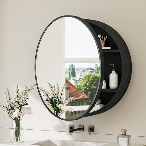 Image of TokeShimi 26x26 in Round Medicine Cabinet for Bathroom, Detachable Shelves