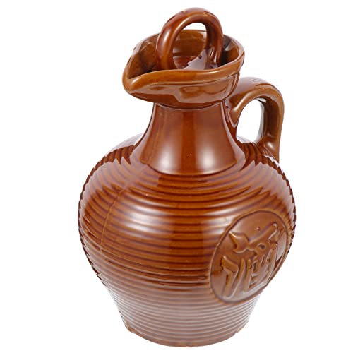 Hemoton Ceramic Hip Flask Large Capacity Wine Container Vintage Clay Jug for Camping Hotel