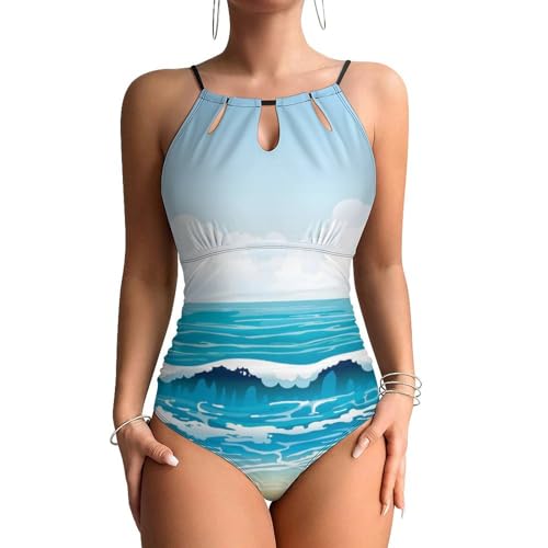 Maillot de bain une pièce femme Vague Bleue masquant les imperfections du ventre