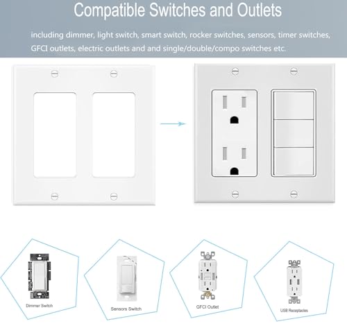 Plaque murale à 2 interrupteurs Decora double pour prise usb et variateur de lumière - 4