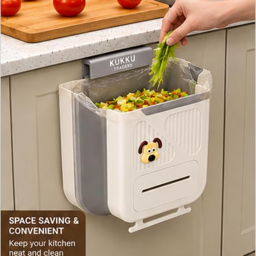 Image of AILTEC KUKKU TRADERS Hanging Dustbin for Kitchen Cabinet 10L | Foldable PP Waste Bin with Wide Opening | Bag Storage Dispenser for Kitchen Bathroom and Office