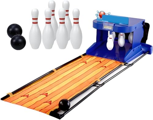 Genérico Indoor Electric Bowling Set, Auto Pin Reset & LED Scoreboard, Smooth Roll Lane, 6 Pins 2 Balls, Foldable Arcade Game for Kids Family Fun, Blue, 6.56ft