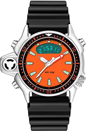 findtime Uhren Herren 5ATM Wasserdicht Sport Analog Digitaluhr Männer Jungen LED Armbanduhr Modisch Outdoor Herrenuhr Orange Schwarz