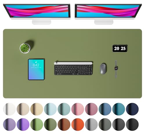 Image of Aothia Faux Leather Desk Mat - Large Mouse Pad, Non-Slip PU Leather Blotter, Waterproof Writing Surface for Office and Home (Olive Green, 47.2 inch x 23.6 inch)