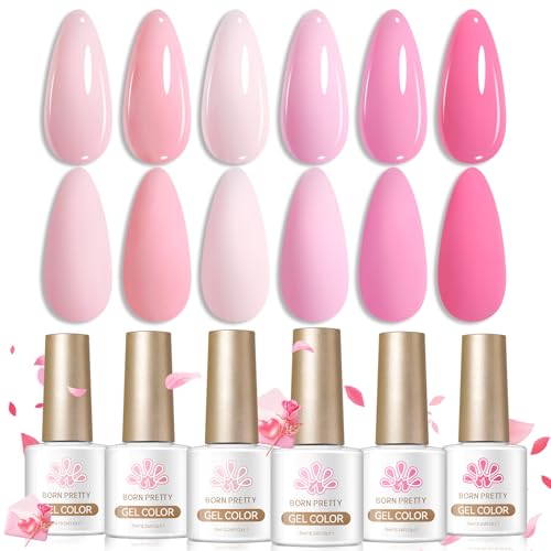 Born Pretty Pink Gel Nail Polish Set 6 Colors Valentines Day Gift Sweet Light Baby Pink Nude Soak Off U v Gel Polish Kit for Salon Manicure and Nail Art DIY at Home