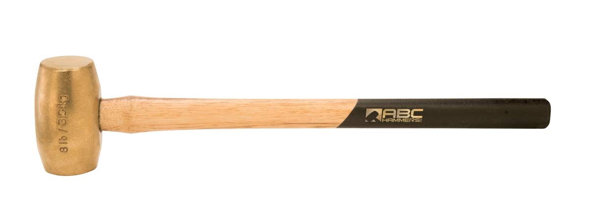 ABC HAMMERS Brass Sledge Hammer - 8 lb. Non-Sparking Hammer with 24" Wood Handle & Double Faced Head - ABC8BWS