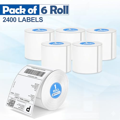 Image of MOREBLUE 4x6 Thermal Label Roll 6 Roll, 2400 Self-Adhesive Shipping Labels, Strong Sticky Smudge-Free & Jam-Free Thermal Printer Labels for Ecommerce & Courier Shipping Stickers