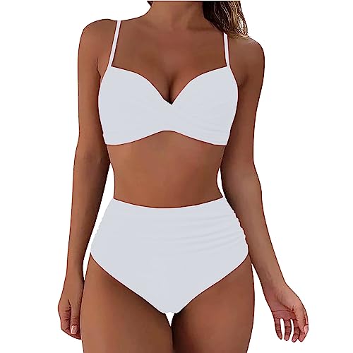Bikini para mujer, push up, cintura alta, bikini para regordetas, abdomen, bikini, pantalones de bikini, tanga, traje de baño para mujer, traje de baño para mujer, Blanco, S