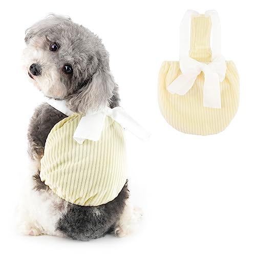 Ranphy Solid Dog Dress for Small Dog Girls Pet Cute Sweet Skirt with Bowtie Puppy Spring Summer Outfits Chihuahua Yorkie Cats Apparel, Yellow, L