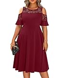 Plus Size Burgundy Women Red Cocktail Cold Shoulder Formal Party Wedding Guest Maroon Bridesmaid Dress with Pockets