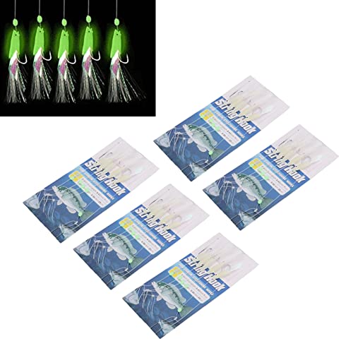 Set de 5 Señuelos de Pesca con Plumas Luminiscentes, Anzuelos de Acero al Carbono miniatura 2