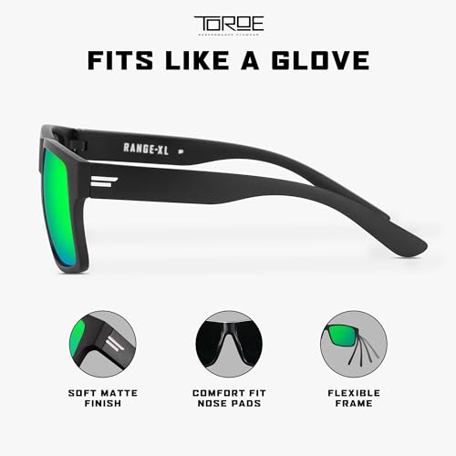 Image of TOROE Eyewear Matte Black RANGE XL Frame Sunglasses Light Weight TR90 Frame, Polarized Polycarbonate Lens