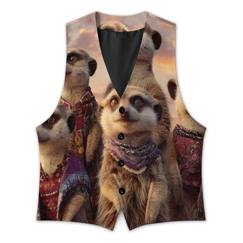 Meerkat Men's Suit Vest Slim Fit Business Dress Party Pattern Waistcoat Vest Top3
