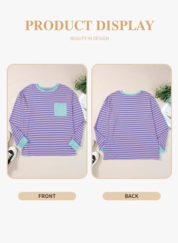 Eytino Women Plus Size Tops Crewneck Long Sleeve Loose Casual Striped Tee Shirts with Pocket(1X-5X)4