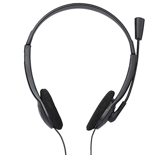 Cuffie stereo con microfono incorporato e regolazione volume, cuffia con archetto regolabile, auricolari sovraurali, per computer Pc, Mac e Laptop, Doppio Jack, ideale per skype/videochiamate, Nero