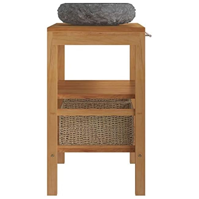 Enhance Bathroom Organization with Solid Teak Vanity Cabinet, Marble Sink, Includes Storage Baskets, Stylish Black Finish