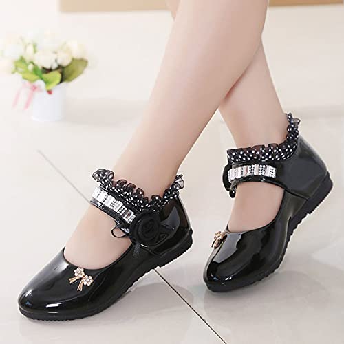 Girls Paten𝐭 Leather Dress Shoes Little Girls Uniform Mary Jane Closed Toe Princess Flat𝐬 Heels for Part𝐲 Wedding4
