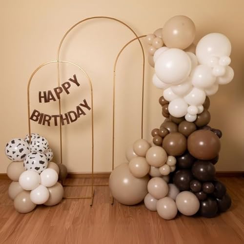 Image of Cow Brown Balloons, 60Pcs 12 Inch Cow Print Coffee White Metallic Gold Latex Balloon, Tan Nude Neutral Beige Helium Balloons for Farm Western Theme Cowboys Cowgirls Birthdays Baby Shower Party Decor