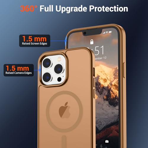 Image of SUPFINE Magnetic for iPhone 13 Pro Case (Compatible with MagSafe) (Military Grade Drop Protection) Slim Translucent Matte Shockproof with Anti-Fingerprint Phone Case,Brown