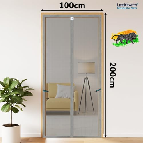 Image of LifeKrafts Magnetic Mosquito Net for Door | Heavy Duty 80 GSM Mesh | Premium Polyester Material | Auto-Closing Insect Screen for All Door Types | Keeps Mosquitoes & Bugs Out |(200x100 cm, Grey)