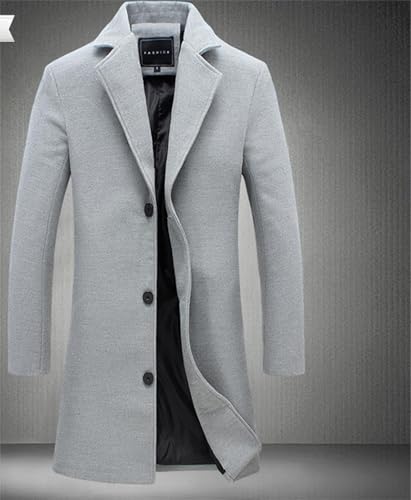 Men's Wool Blend Pea Coat Warm Winter Trench Coats Notched Collar Single Breasted Overcoat Topcoat for Business Work2