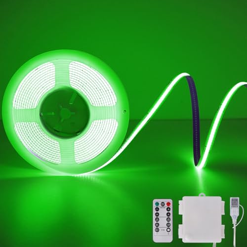 StarryEver Tira de luces LED COB con mando a distancia, tira de luz LED de 2 m 640, luz LED regulable y flexible para TV, ordenador, bicicleta, decoración de coche, verde