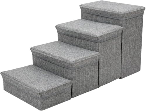 BtcFu犬用階段、4階建て、ペット用階段、犬用登山用はしご、家庭用、小型犬用、多段式、犬小屋用はしご (グレー)