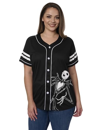 Disney Mickey Mouse Stitch Jack Skellington Womans Jersey Shirt Button Front Plus Size