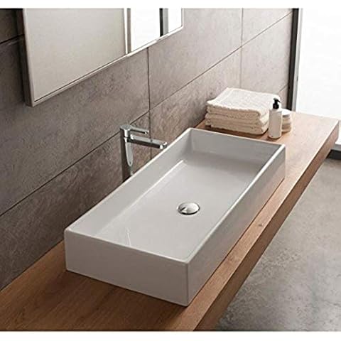 Scarabeo 8031/80-No Hole Teorema Rectangular Ceramic Vessel Sink, White Cover