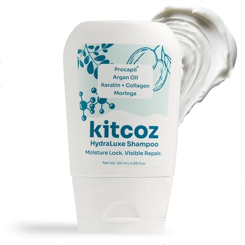 Image of Kitcoz HydraLuxe Moisturising Shampoo with Procapil & Argan Oil, 120ml | Strengthens roots & reduces hair fall for thicker, fuller-looking hair